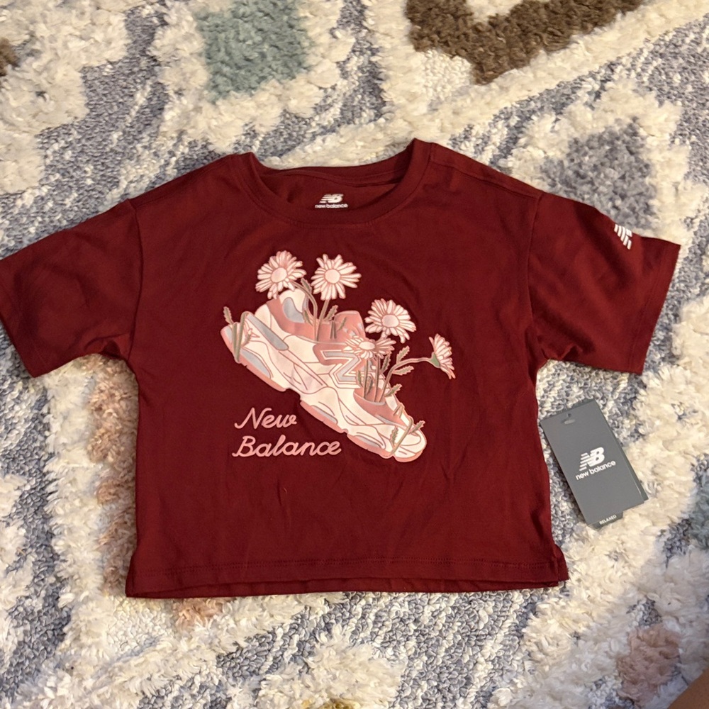 New Balance Kids Burgundy Floral Graphic Tee